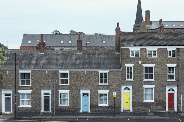 townhouses with colourful doors